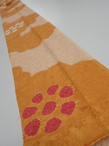 Photo1: 4i09z60  Japanese Kimono Silk  FABRIC Flower Light orange 79.5x6.9 (1)