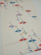 Photo2: 4i02z50  Japanese Kimono Silk  FABRIC Flying crane Off-white 39.4x14.6 (2)