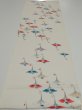 Photo8: 4i02z50  Japanese Kimono Silk  FABRIC Flying crane Off-white 39.4x14.6 (8)