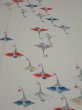 Photo1: 4i03z90  Japanese Kimono Silk  FABRIC Flying crane Off-white 66.1x14.6 (1)