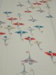 Photo1: 4i06z90  Japanese Kimono Silk  FABRIC Flying crane Off-white 66.1x14.6 (1)