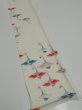 Photo2: 4i07z40  Japanese Kimono Silk  FABRIC Flying crane Off-white 60.6x7.3 (2)