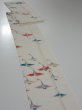 Photo3: 4i09z60  Japanese Kimono Silk  FABRIC Flying crane Off-white 84.6x7.2 (3)