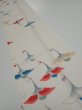 Photo1: 4i10z30  Japanese Kimono Silk  FABRIC Flying crane Off-white 37.8x7.2 (1)