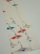 Photo2: 4i10z30  Japanese Kimono Silk  FABRIC Flying crane Off-white 37.8x7.2 (2)