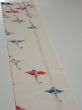 Photo3: 4i10z30  Japanese Kimono Silk  FABRIC Flying crane Off-white 37.8x7.2 (3)