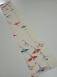 Photo5: 4i10z30  Japanese Kimono Silk  FABRIC Flying crane Off-white 37.8x7.2 (5)