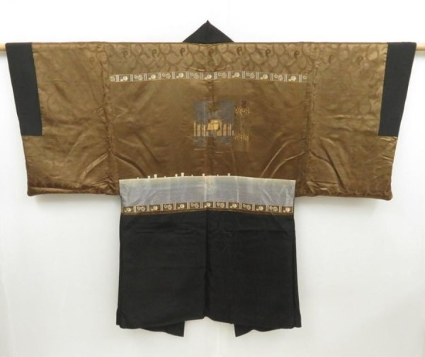 Photo1: 4623T07z680 Vintage Japanese Kimono Silk Men's HAORI Ise Jingu Black (1)