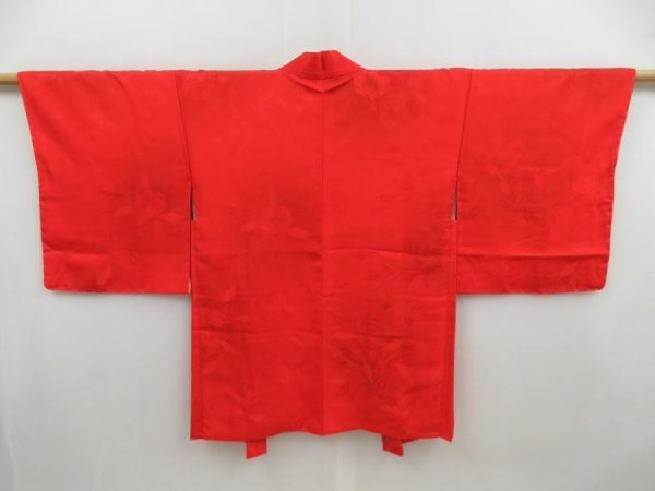 Photo1: 4623T08z570 Vintage Japanese Kimono Silk HAORI Flower Orange-Red (1)