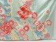 Photo7: 4623T11z810 Vintage Japanese Kimono Silk FURISODE Flowers Light blue (7)