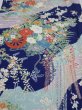 Photo1: 4D02z60  Japanese Kimono Silk  FABRIC Flowers Navy 42.9x14.8 (1)