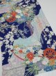 Photo2: 4D02z60  Japanese Kimono Silk  FABRIC Flowers Navy 42.9x14.8 (2)