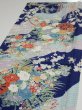 Photo3: 4D02z60  Japanese Kimono Silk  FABRIC Flowers Navy 42.9x14.8 (3)