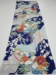 Photo5: 4D02z60  Japanese Kimono Silk  FABRIC Flowers Navy 42.9x14.8 (5)