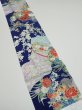 Photo2: 4D09z60  Japanese Kimono Silk  FABRIC Flowers Navy 85.8x7.3 (2)