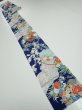 Photo5: 4D09z60  Japanese Kimono Silk  FABRIC Flowers Navy 85.8x7.3 (5)