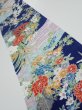 Photo1: 4D10z30  Japanese Kimono Silk  FABRIC Flowers Navy 35.4x7.3 (1)