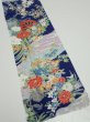 Photo2: 4D10z30  Japanese Kimono Silk  FABRIC Flowers Navy 35.4x7.3 (2)