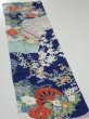 Photo3: 4D10z30  Japanese Kimono Silk  FABRIC Flowers Navy 35.4x7.3 (3)