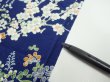 Photo7: 4D10z30  Japanese Kimono Silk  FABRIC Flowers Navy 35.4x7.3 (7)