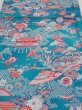 Photo1: 4D01z60  Japanese Kimono Crepe Silk  FABRIC Temple Cyan blue 40.9x14.8 (1)