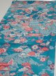 Photo3: 4D01z60  Japanese Kimono Crepe Silk  FABRIC Temple Cyan blue 40.9x14.8 (3)