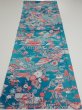 Photo4: 4D01z60  Japanese Kimono Crepe Silk  FABRIC Temple Cyan blue 40.9x14.8 (4)