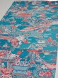 Photo3: 4D02z60  Japanese Kimono Crepe Silk  FABRIC Temple Cyan blue 41.3x14.8 (3)