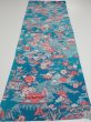 Photo5: 4D02z60  Japanese Kimono Crepe Silk  FABRIC Temple Cyan blue 41.3x14.8 (5)