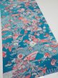 Photo2: 4D06z100  Japanese Kimono Crepe Silk  FABRIC Temple Cyan blue 66.9x14.8 (2)