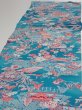 Photo3: 4D06z100  Japanese Kimono Crepe Silk  FABRIC Temple Cyan blue 66.9x14.8 (3)