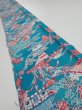 Photo1: 4D07z50  Japanese Kimono Crepe Silk  FABRIC Temple Cyan blue 60.2x7.3 (1)