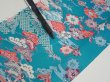 Photo5: 4D07z50  Japanese Kimono Crepe Silk  FABRIC Temple Cyan blue 60.2x7.3 (5)