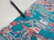 Photo6: 4D07z50  Japanese Kimono Crepe Silk  FABRIC Temple Cyan blue 60.2x7.3 (6)