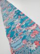 Photo1: 4D08z50  Japanese Kimono Crepe Silk  FABRIC Temple Cyan blue 60.6x7.3 (1)