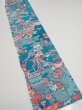 Photo2: 4D08z50  Japanese Kimono Crepe Silk  FABRIC Temple Cyan blue 60.6x7.3 (2)