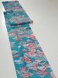 Photo3: 4D09z60  Japanese Kimono Crepe Silk  FABRIC Temple Cyan blue 85.0x7.3 (3)