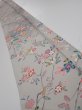 Photo1: 4D07z50  Japanese Kimono Silk  FABRIC Flowers Light gray 60.6x7.7 (1)