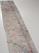 Photo3: 4D07z50  Japanese Kimono Silk  FABRIC Flowers Light gray 60.6x7.7 (3)