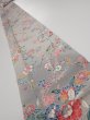 Photo1: 4D09z60  Japanese Kimono Silk  FABRIC Flowers Light gray 85.8x6.7 (1)