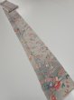 Photo5: 4D09z60  Japanese Kimono Silk  FABRIC Flowers Light gray 85.8x6.7 (5)