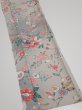 Photo2: 4D10z30  Japanese Kimono Silk  FABRIC Flowers Light gray 35.8x6.7 (2)