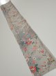 Photo5: 4D10z30  Japanese Kimono Silk  FABRIC Flowers Light gray 35.8x6.7 (5)