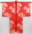 Photo1: 4622T02z400 Antique Japanese Kimono Silk JUBAN Folding fan Orangered (1)