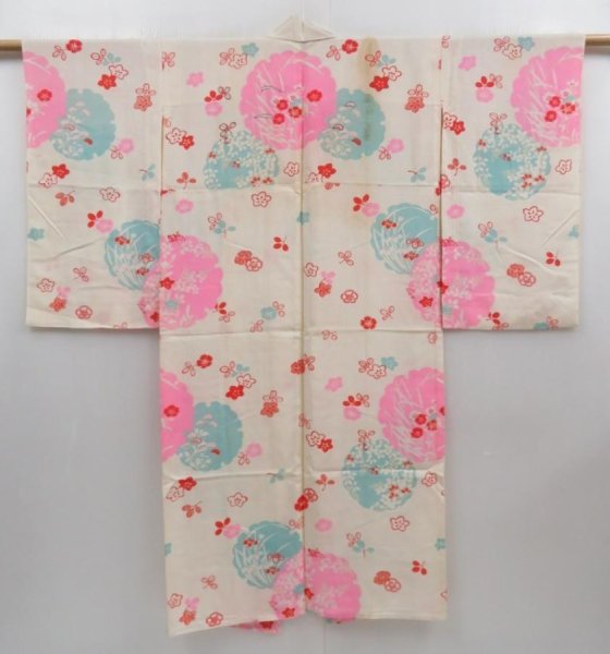 Photo1: 4622T03z350 Antique Japanese Kimono Silk JUBAN Yukiwa Off-white (1)