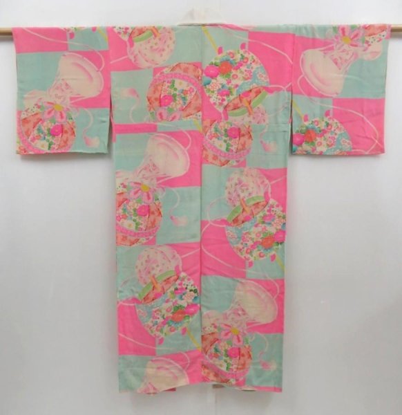 Photo1: 4622T04z340 Antique Japanese Kimono Silk JUBAN Mari Pink (1)