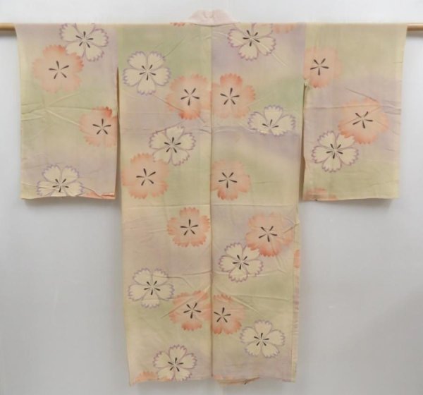 Photo1: 4622T05z260 Antique Japanese Kimono Silk JUBAN Flower Sand beige (1)