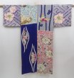 Photo1: 4622T06z570 Antique Japanese Kimono Silk JUBAN Flowers 	Dark lavender (1)