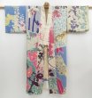 Photo7: 4622T06z570 Antique Japanese Kimono Silk JUBAN Flowers 	Dark lavender (7)