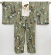 Photo7: 4622T09z690 Antique Japanese Kimono Crepe Silk JUBAN Camellia Dull olive (7)